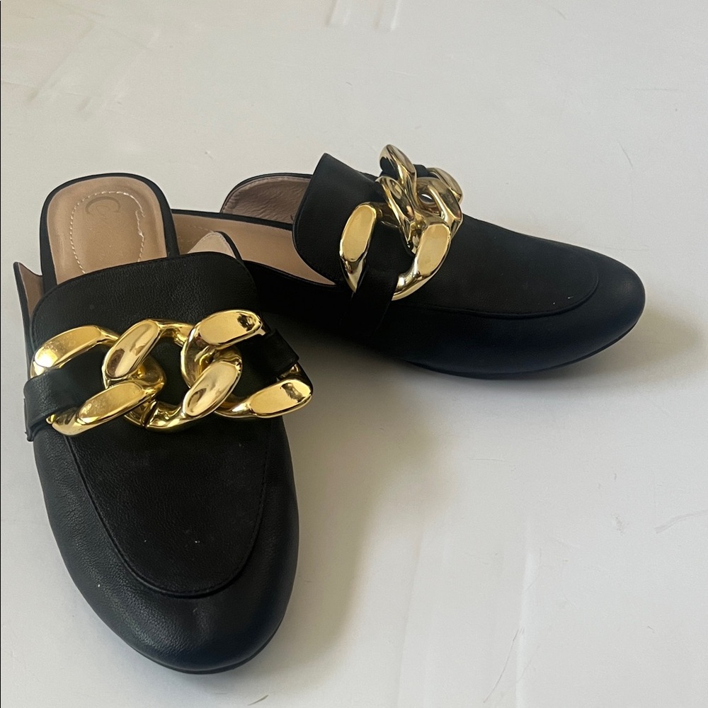 Black and Gold Women's Loafers - Picture 2 of 7